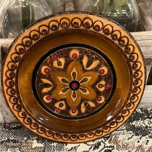 Decorative Polish Wooden Folk Art Plate